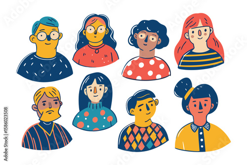 Colorful Character Array: A vibrant assembly of stylized character portraits, each showcasing a unique expression and design, invites the viewer into a world of individuality and creative expression.