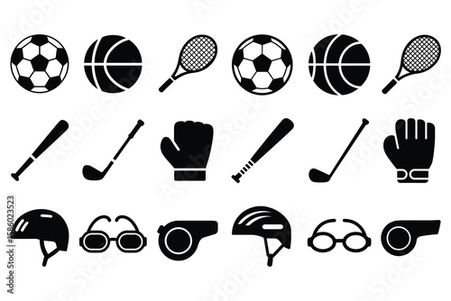 Sports equipment collection soccer ball basketball