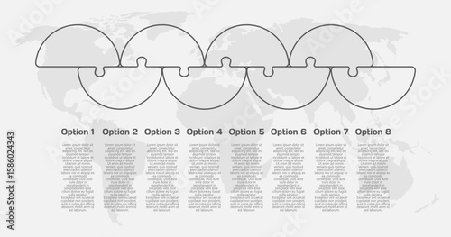 Eight steps line infographic, puzzle diagram