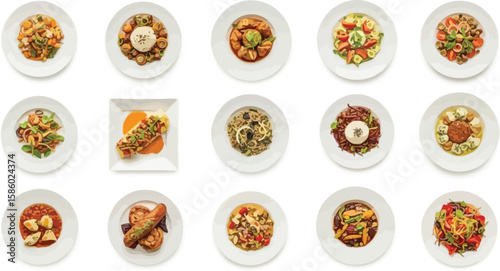 Delicious dishes elegantly served on white plates present food photography.