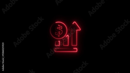 Abstract neon glowing Increase sale icon . Growth profit symbol. Business successful concept.