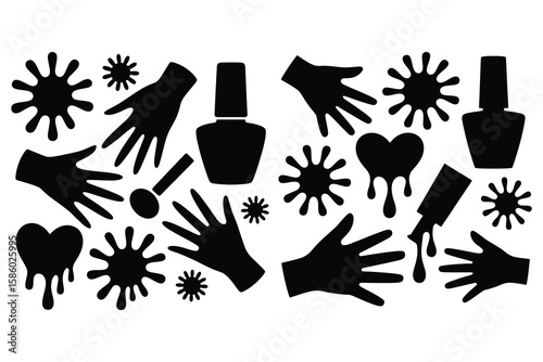 Black nail polish bottles and splatters hands heart shape