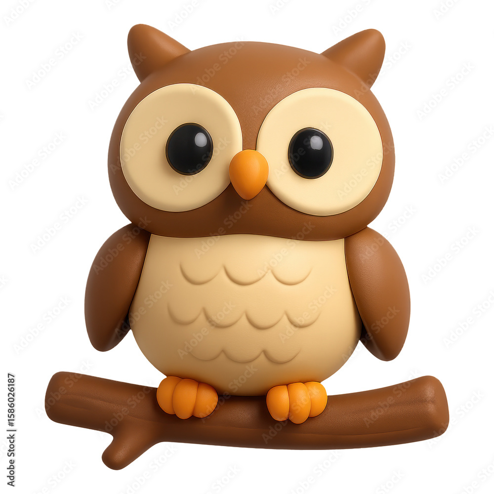 Fototapeta premium 3D illustration of owl on branch with transparent background