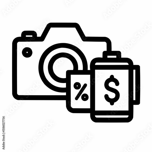 Camera with money film roll. Paid photo work