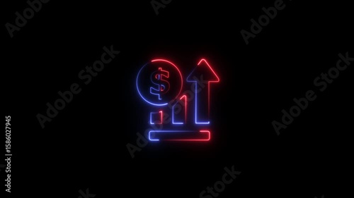 Abstract neon glowing Increase sale icon . Growth profit symbol. Business successful concept.