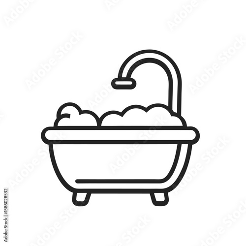 Outline of a relaxing foot spa tub with bubbles on a white background