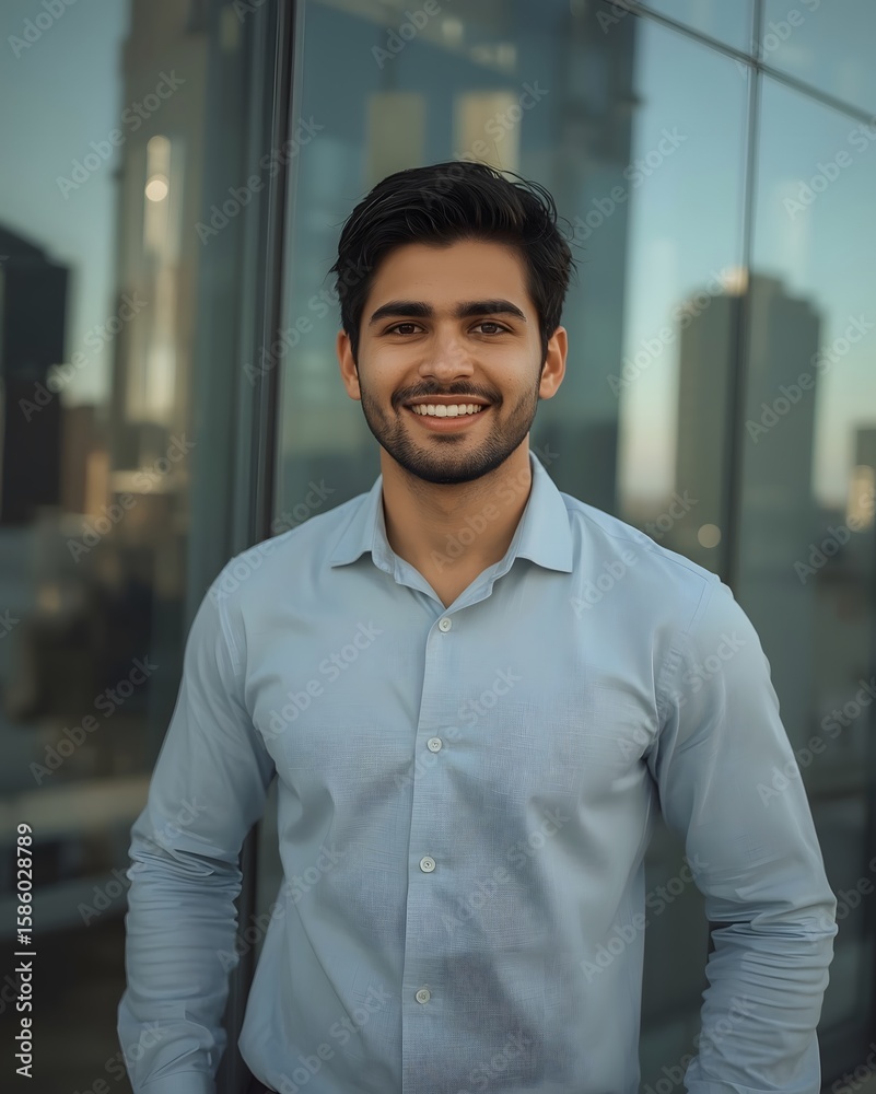 Obraz premium A confident newly hired employee outside the office