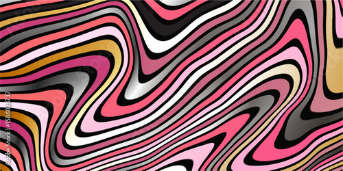 Bold fluorescent lines repeating in rhythmic pulses of color and  dynamic liquid textures Abstract linear distorted pattern. wavy psychedelic texture