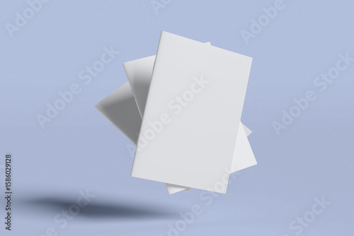A4 Or A5 Magazine Clear Brochures With Shadow for Mockup On Blue Background
