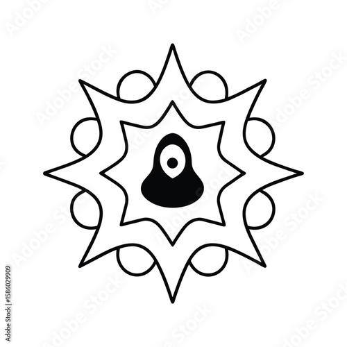 Hooded cloak Halloween mandala with symmetrical star swirl and spooky fog shapes Vector illustration