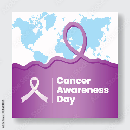 Modern Cancer Awareness Day social media post banner, ads, and web banner; Promotional Cancer Awareness campaign square flyer or poster vector template