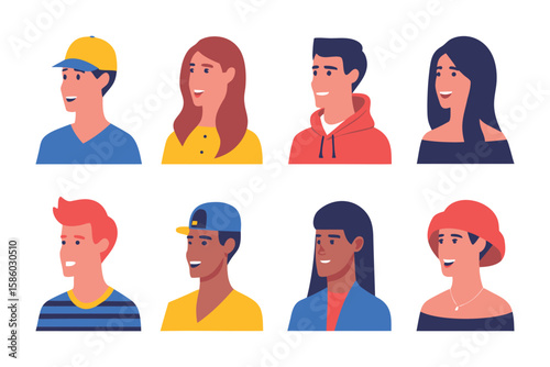 Diverse Portraits: A vibrant collection of profiles capturing individuals from different backgrounds, each emanating a unique personality and style, showcasing a range of expressions. 