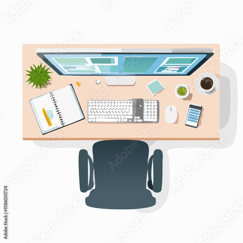 Overhead View of a Modern Workspace with Computer and Accessories (1)