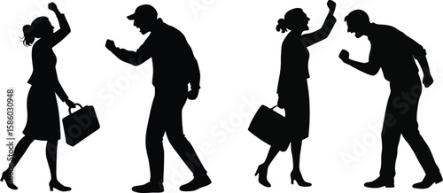 Silhouettes of an Arguing Business Couple Walking Away