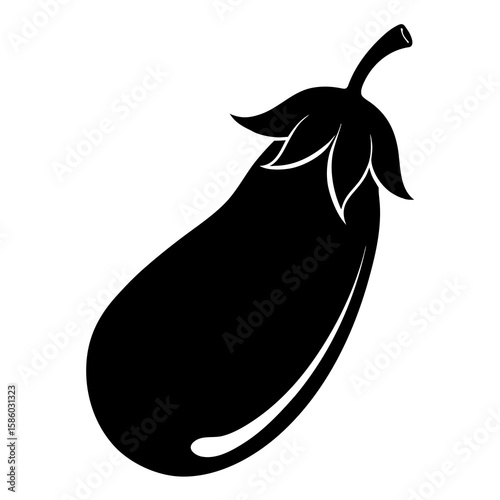 An elegant black silhouette illustrates a ripe eggplant, a versatile vegetable perfect for culinary designs and healthy eating promotions with a natural vibe.