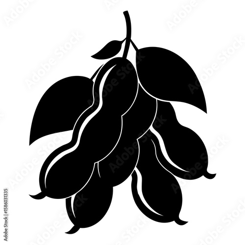 A simple black silhouette presents fresh green beans, a healthy vegetable, perfect for illustrating nutrition, vegan diets, or organic farm produce and culinary creations.