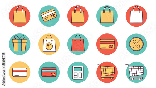 Collection of shopping icons for online retail and e commerce