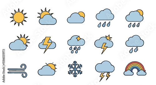Weather Forecast Icons Set Illustration.