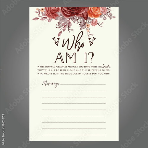 Guess WHO AM I Game, Bridal Shower Games, wedding Games, Easy printable vector card template