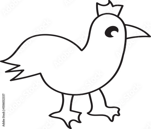 Cute Cartoon Chicken Outline Vector Illustration for Kids or Farm Design