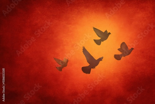 Doves soaring against a vibrant red backdrop symbolizing spiritual awakening