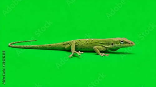 Green Lizard in Focus: A vibrant image of a green lizard against a solid backdrop, highlighting the intricate details of its scales and posture. Capturing the essence of nature's artistry.