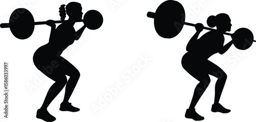 Women Performing Weightlifting Squats Silhouette