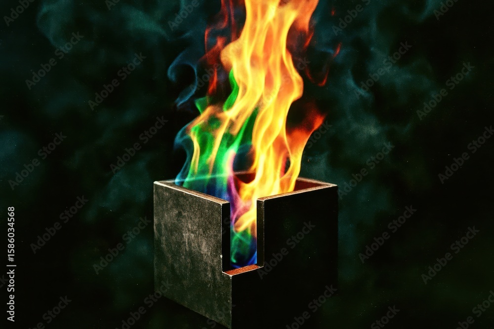 Fototapeta premium burning box in the dark