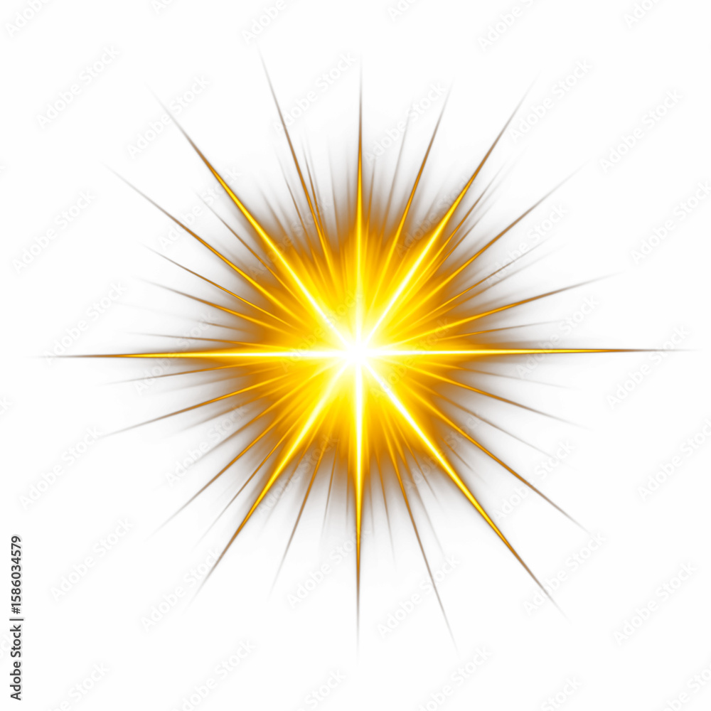 Fototapeta premium Bright golden starburst light effect with sharp rays emanating from a central point
