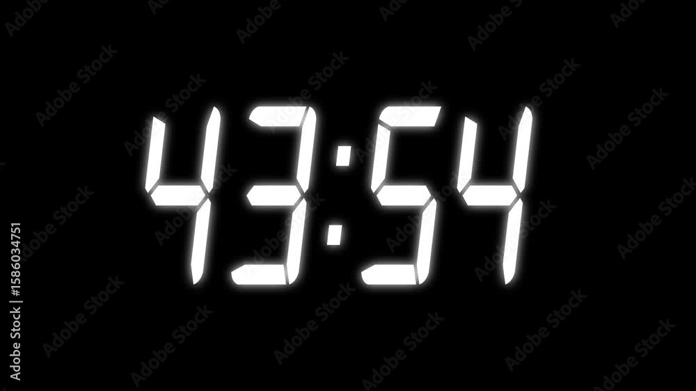 Countdown timer from 44 minute to 43 minute on black background. Digital clock Countdown timer from 44 minute to 43 minute on black background. Digital clock