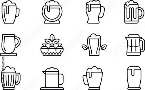 Vector Line Icons: Beer Mug and Tankard Set