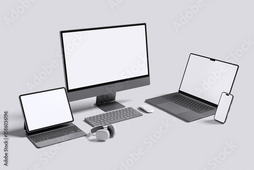 Multi Device , smartphone , laptop , monitor , tablet for mockup on white background