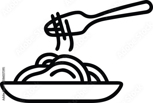 Simple line art of pasta dish and fork, ready to eat icon