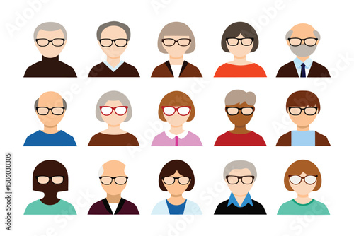 Diverse Portrait Gallery: A vibrant mosaic of individuals, each with a unique identity and style, united by their spectacles. The collection symbolizes inclusivity and representation of society.