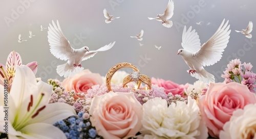 A beautiful bouquet of white and pink roses arranged for a romantic celebration