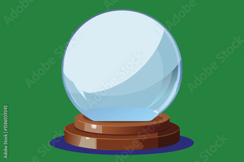 Cartoon Crystal Ball on a Wooden Stand Against a Green Background