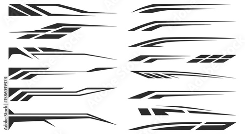 sport car decal stripe collection with speed racing graphics and tuning finish flag design elements, perfect for high-performance vehicle customization and motorsport-inspired vinyl wrap decoration

