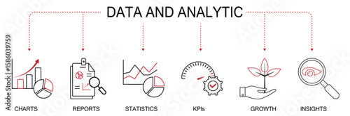 Banner data and analytics concept vector illustration