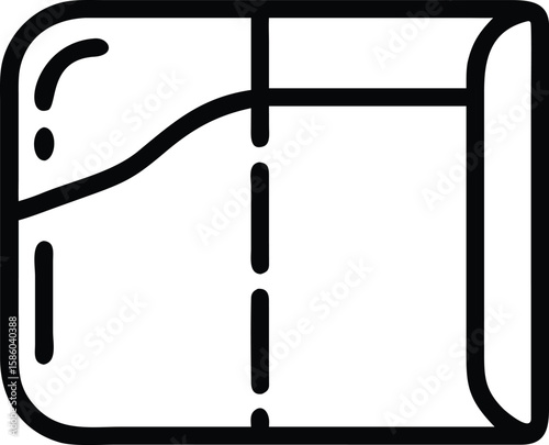 Simple line art outline icon illustration of a window with a closed shade or curtain