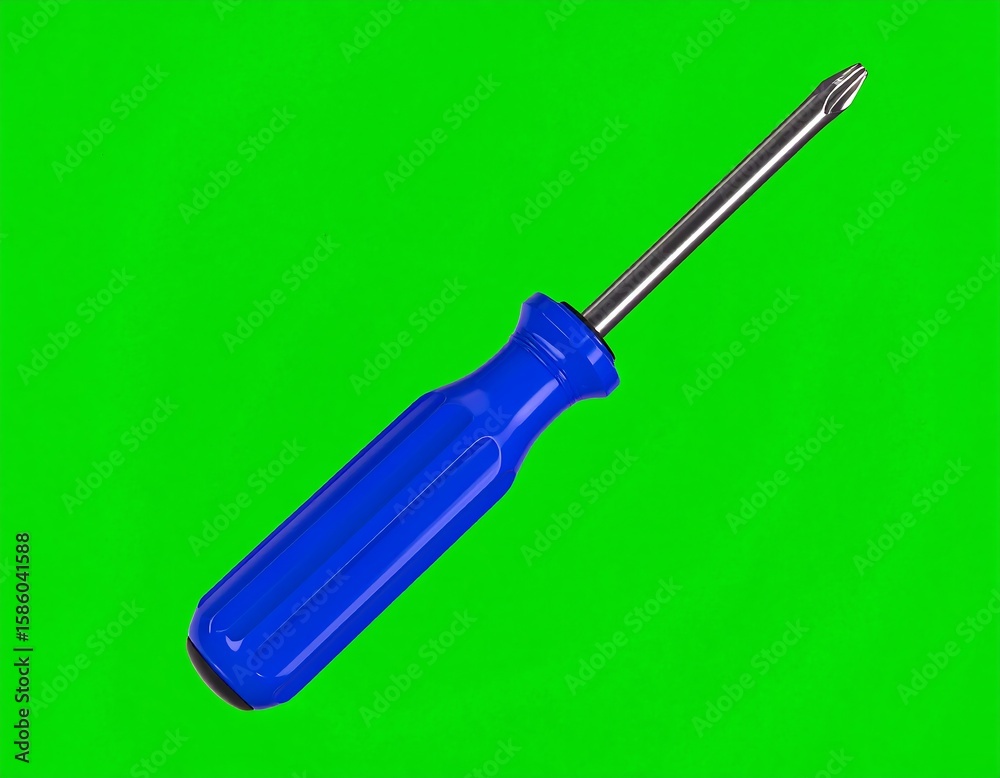 Fototapeta premium Blue screwdriver on green background (1)