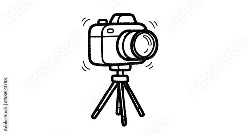 Camera on tripod in chalk drawing style on transparent background  