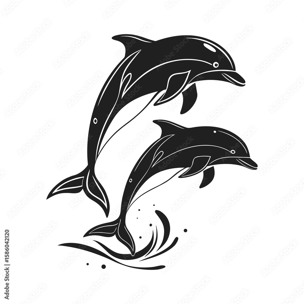 Naklejka premium Black and White Vector Illustration of a Jumping Shark .