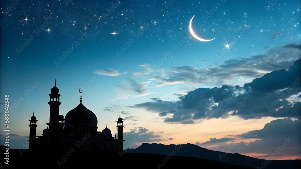 Fototapeta premium Islamic Moon and Stars Night Background