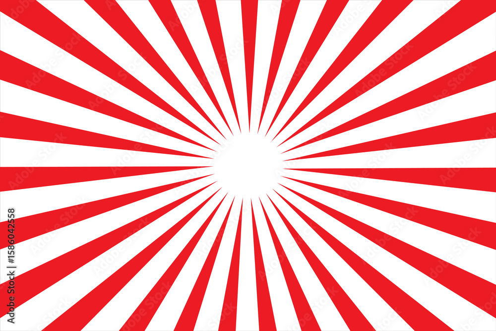 Fototapeta premium Japan flag. Sun japanese pattern. Red-white sunrise background. Asian kamikaze texture. Tokyo sunlight. National japanese background. Sunburst pattern. Vector.