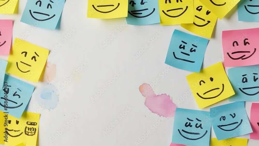Bunch of smiley faces are written on a white background