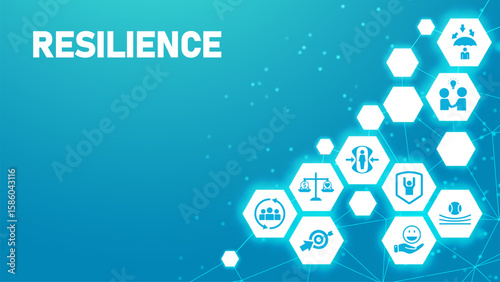 Resilience banner web icon set concept for successfully cope with a crisis with an icon of the strength, confidence, motivate, self protecting, effort, change and agility icons. vector illustration