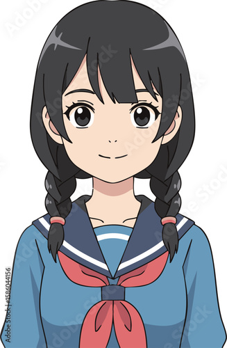 Minimal Flat Design Anime Girl Character 