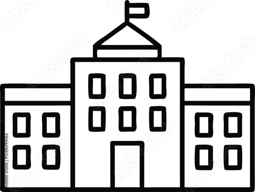 Simple line art style of a government building with a flag