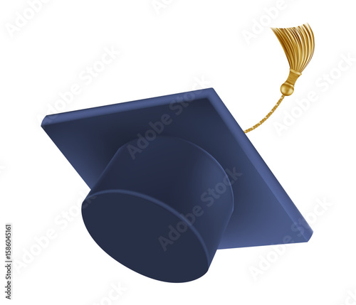 Graduates celebration. Flying 3D blue graduate hats