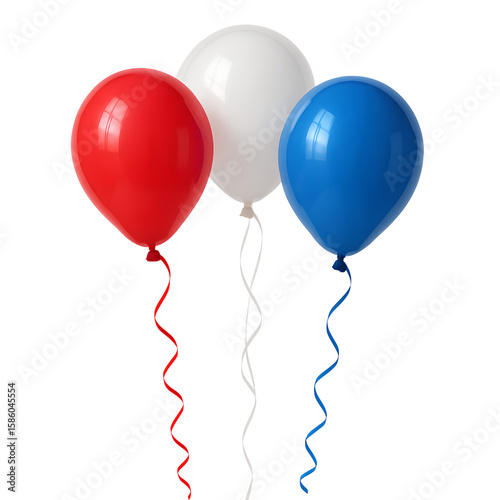 Colorful trio of celebration: Three vibrant balloons, red, white, and blue, float gently against the background, perfect for party or festive event. Capturing the pure joy and vibrant festivity